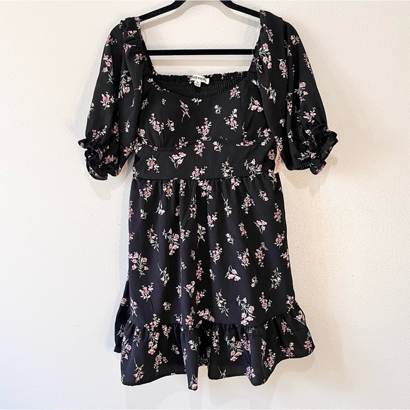 INSPIRED HEARTS-NWT Floral Black Dress with Pink Accents Size M - Picture 1 of 6
